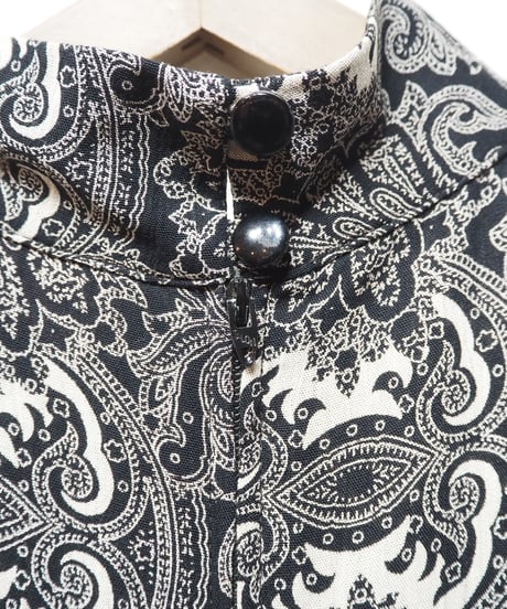 Paisley PatternStand Collar Dress BKWH
