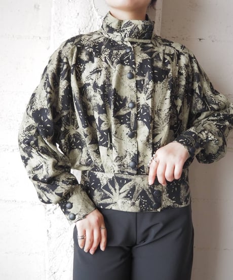 Pattern Stand Collar Shirt LGNBK