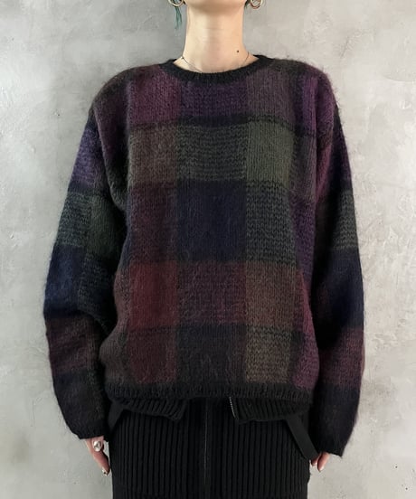 Check Patter Mohair Knit PURBK