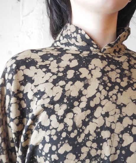 Stand Collar Pattern Cutsewn Dress BK MU