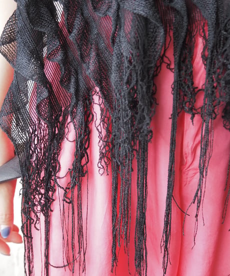 2way Frill Fringe Poncho BK