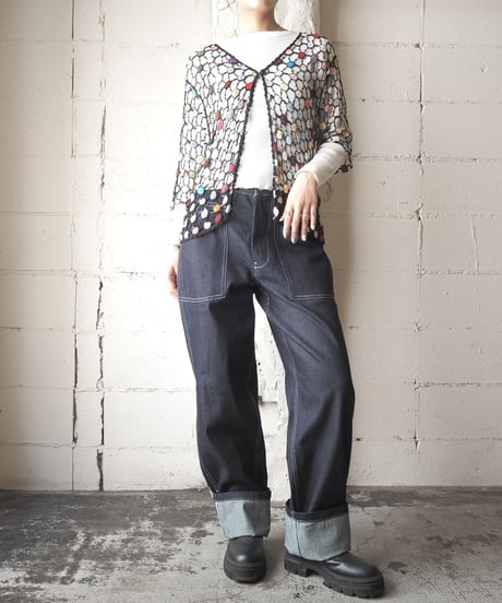 Colorful  Crochet Short Sleeve Cardigan BK