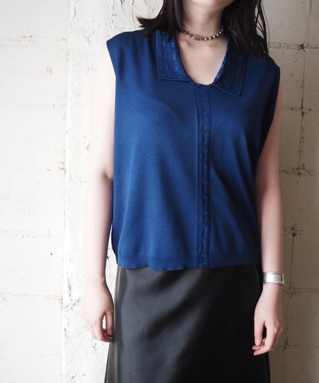 1960-70's France Sleeveless Collar Knit BL