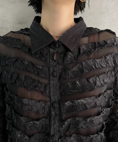 Sheer Frill Design Shirt BK