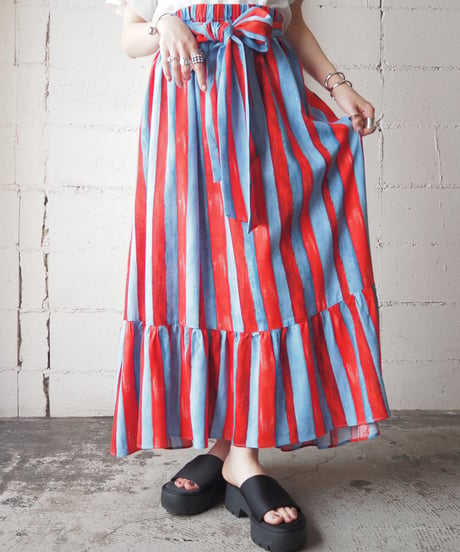 Hand Painted Stripe Skirt BLRE