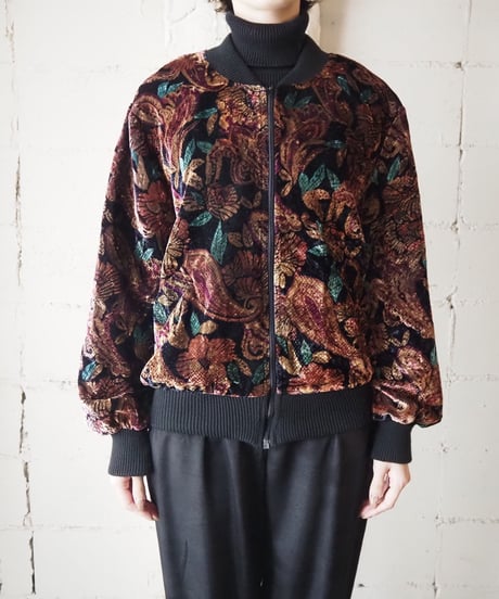 Botanical Pattern Velour Zipup Jacket BKPI