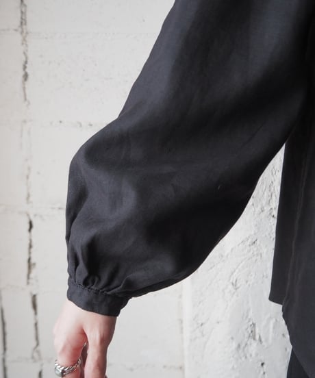 Gather Volume Sleeve Linen Blouse BK