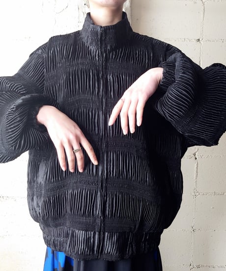 Zip Up Shirring Design Blouson BK
