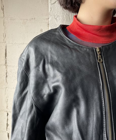 Collar Leather Blouson Jacket BK