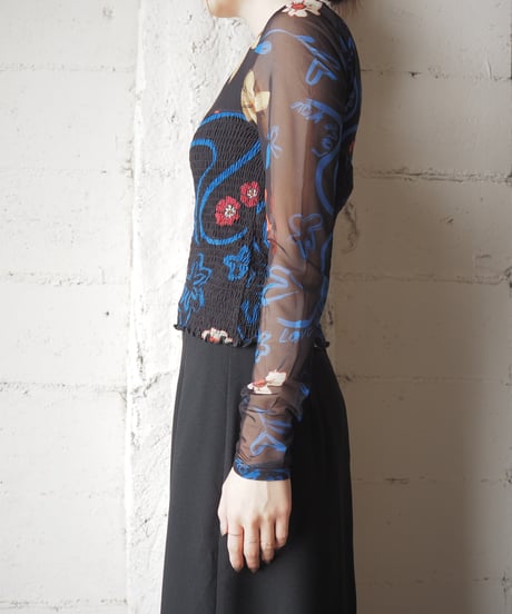 Desigual Shirring Waist Print Sheer Cutsewn BKBL