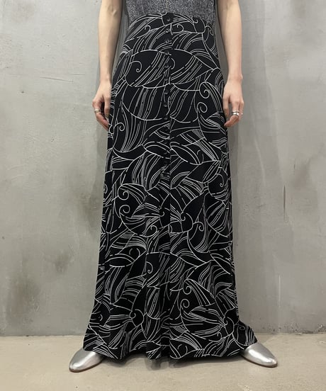 Front Botton Pattern A Line Skirt BKWH