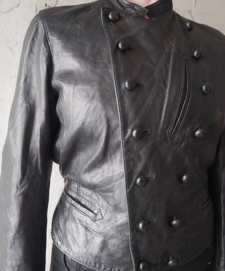 agnès b.  SPECIAL Double Breasted Leather Jacket BK