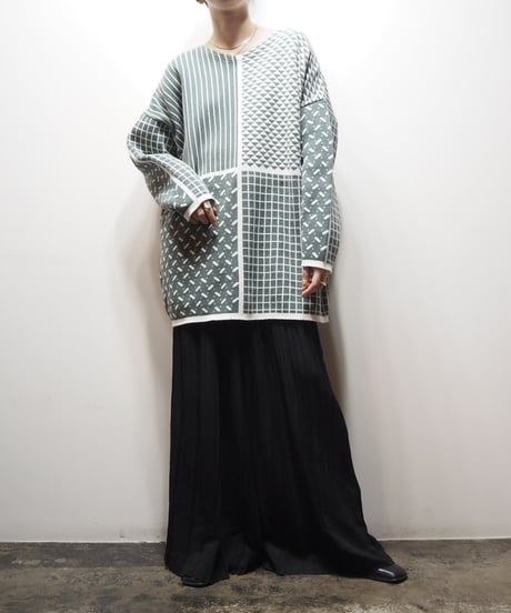 Pattern Crew Neck Cotton Knit GRWH