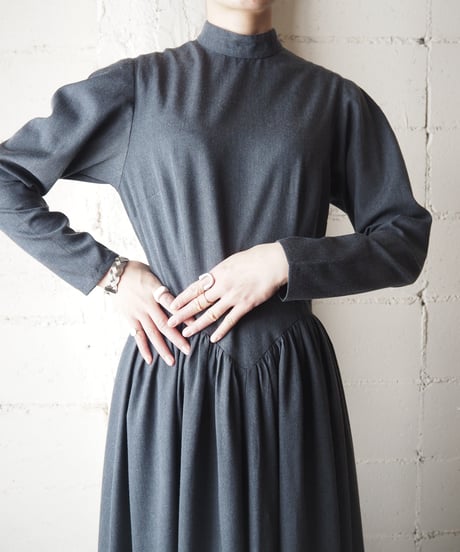 Stand Collar V Waist Dress GR