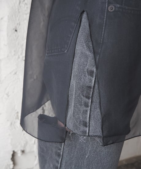 Side Slit Wide Sheer Shirt BK