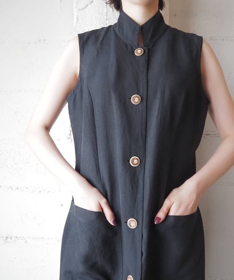 Stand Collar Sleeveless Dress BK