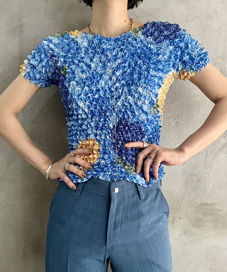 1990's Flower Pattern Popcorn S/S BLYE