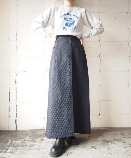 Vintage Front Button Quilted Skirt BK