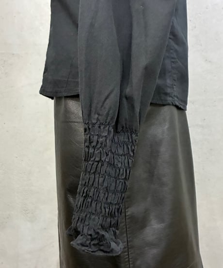 Stand Collar Gather Sleeve Blouse BK