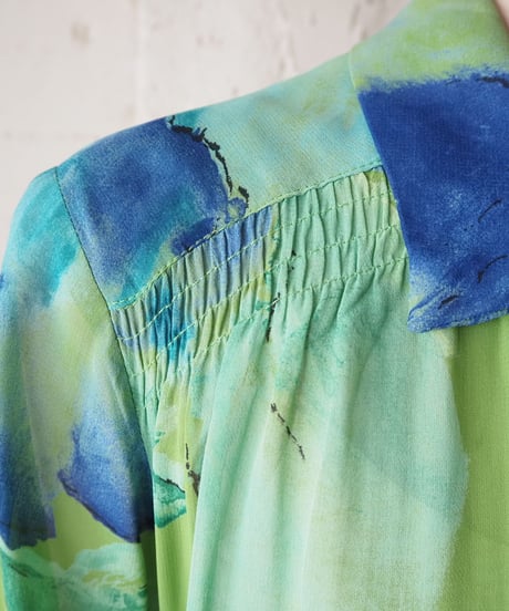 1980's Flower Pattern Seethough S/S Blouse GR