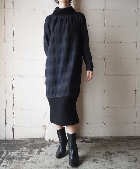DRIES VAN NOTEN Rib Docking Check Dress NVDBL