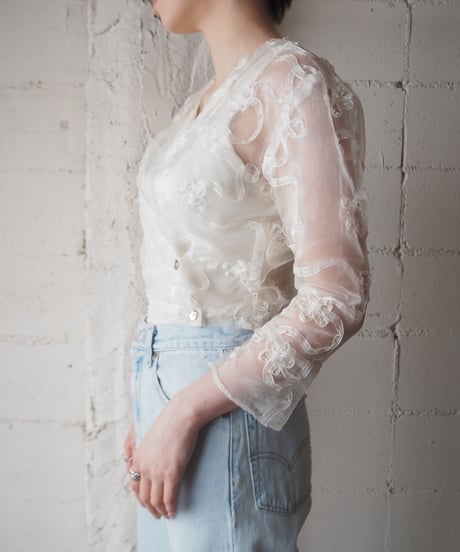 Ribbon Embroidery Sheer Jacket WH