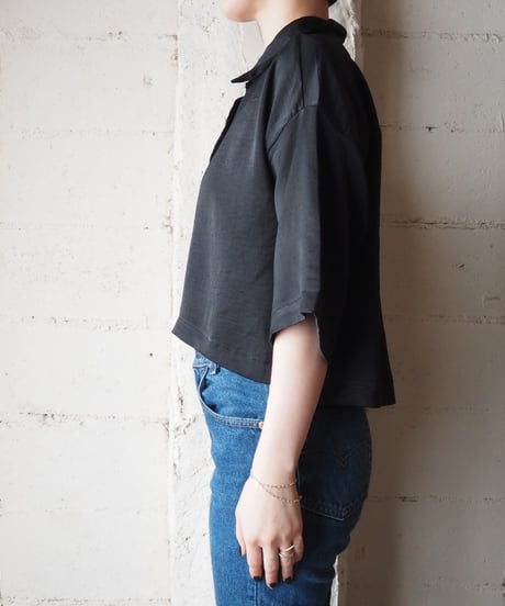 Dropped Shoulder Cropped Satin Shirt BK