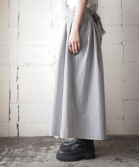 Belted Design Stripe Tuck Skirt GRWH