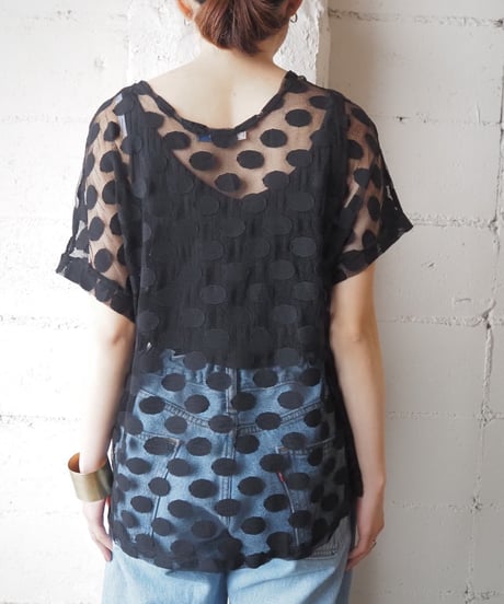 Dot Mesh Cut Sew BK