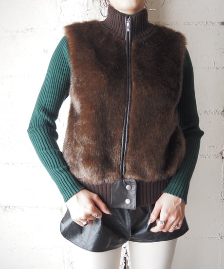 Rib Knit × Fur Vest BR