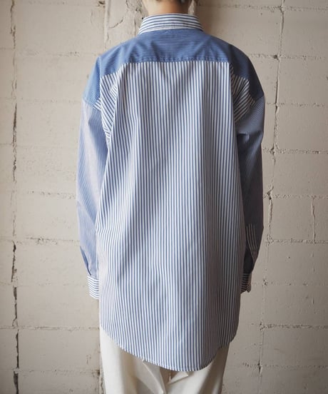 LAUREN Stripe Switching Shirt BL WH
