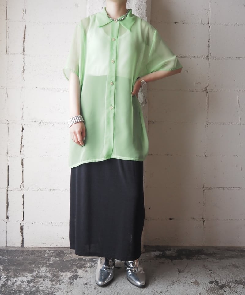 トップス digne / sheer shirt - moss green Short Sleeve Sheer Shirt YGN | Orfeo