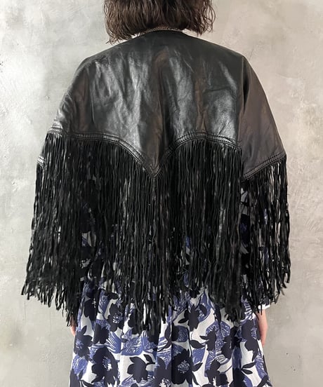 Leather Fringe Collar Vest BK