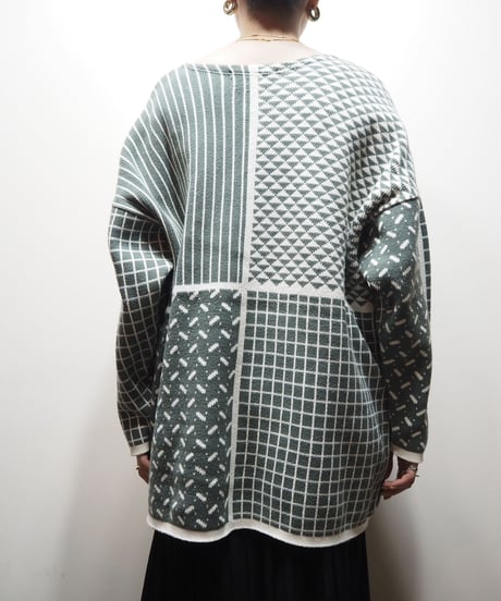 Pattern Crew Neck Cotton Knit GRWH
