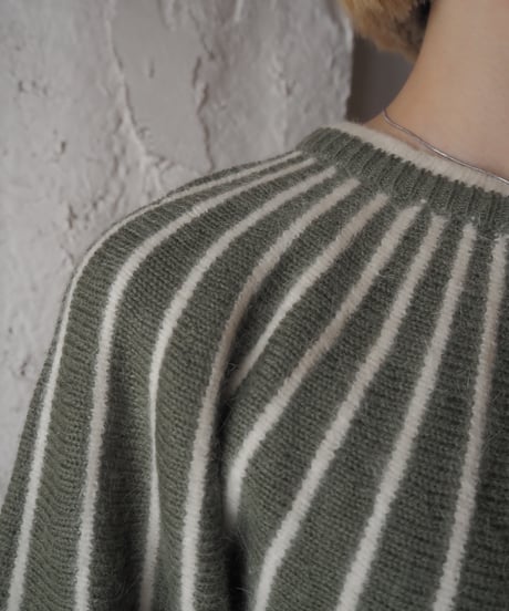 Design Stripe Dolman Sleeve Knit KA WH
