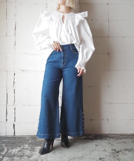 Stella McCartney Button Hem Wide Denim Pants NV
