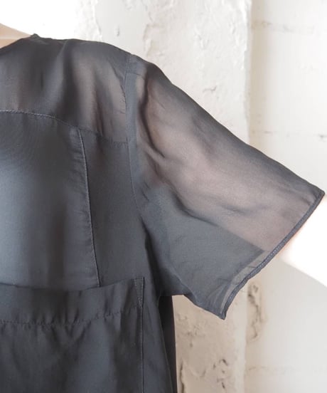 Sheer Switching S/S Pullover BK