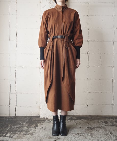 Long Rib Stand Collar Design Dress BR