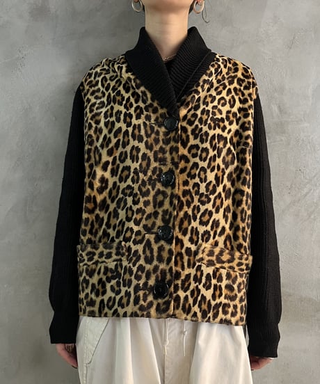 Leopard Pattern Design Knit Jacket BEBK