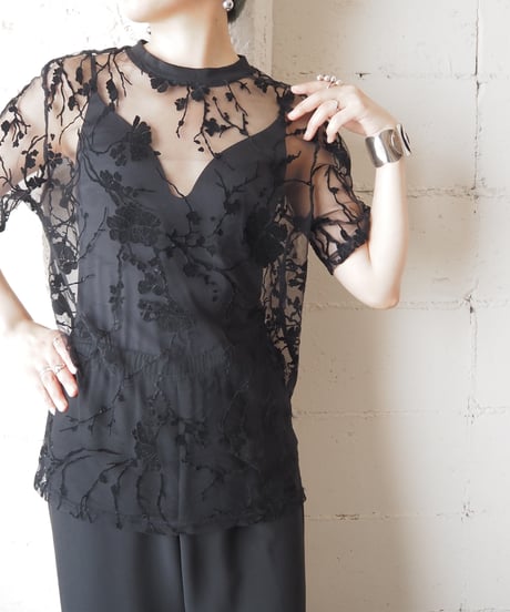 Flock Print Sheer Tee BK