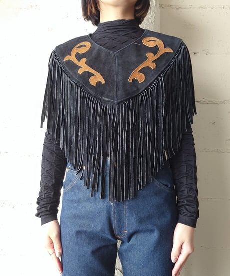 Fringe Leather Poncho BKCM