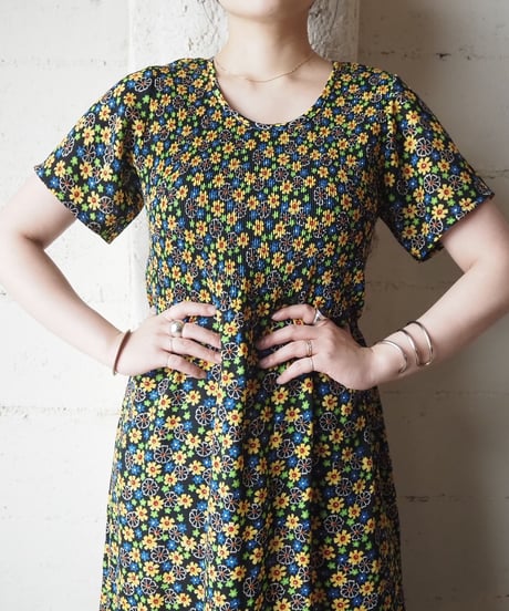Flower Pattern Pleated Dress BKYE