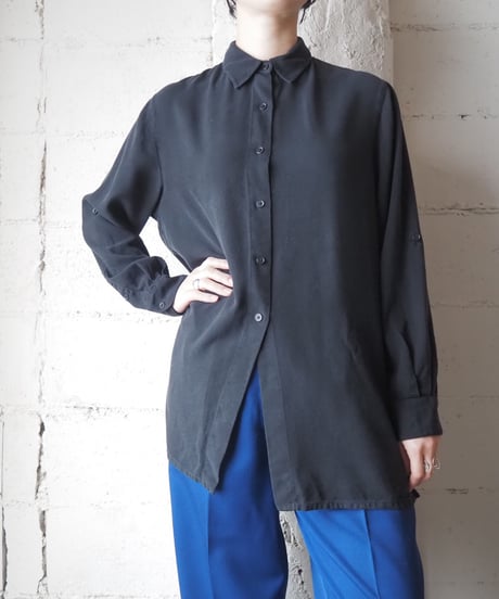 LAUREN RALPH LAUREN Fly Front Silk Shirt BK