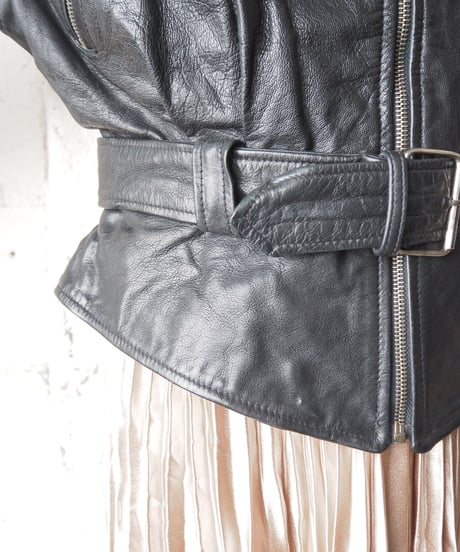 Stand Collar Zipup Leather Jacket BK