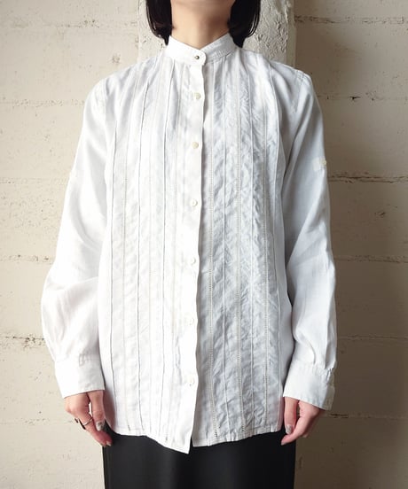 LAUREN Linen Band Collar Shirt WH