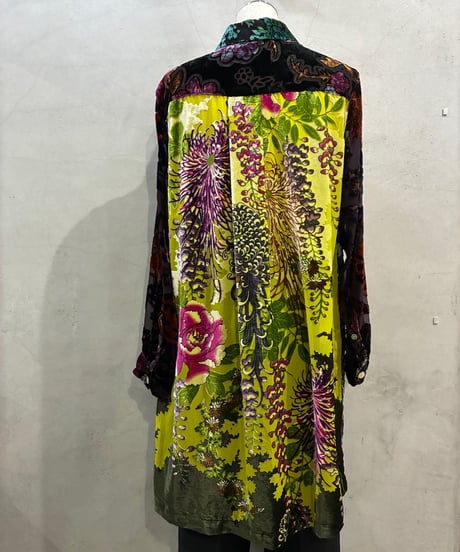 Opal Velour Multi Color Floral Sheer Shirt GN PUR