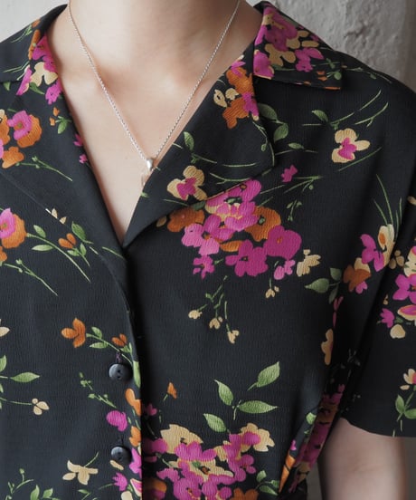 S/S Flower Pattern Open Collar Dress BKPI