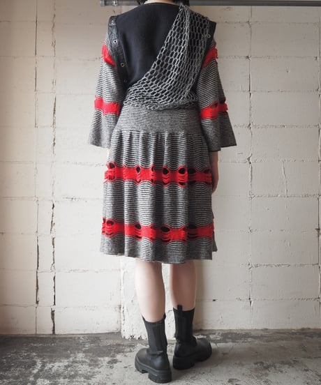 1980's Many Materials Asymmetric Design Dress BK RE