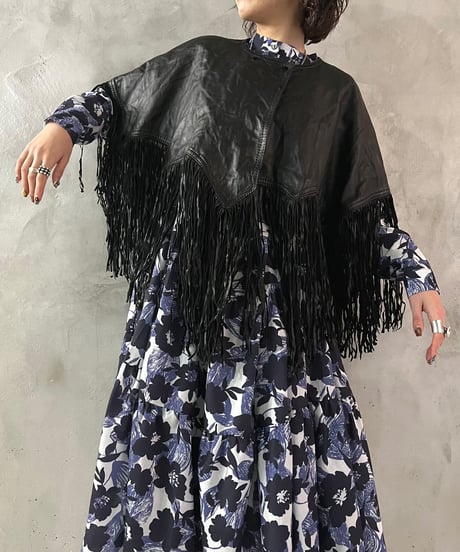Leather Fringe Collar Vest BK