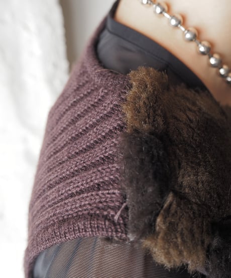 Fake Fur×Rib Knit Vest DBR